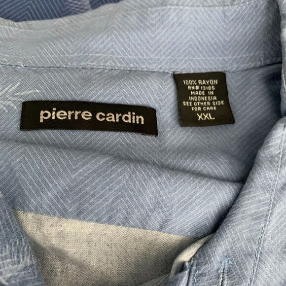 Pierre Cardin Button Up Hawaiian Shirt XXL Blue Camp Short Sleeve Palm Trees - Picture 6 of 6